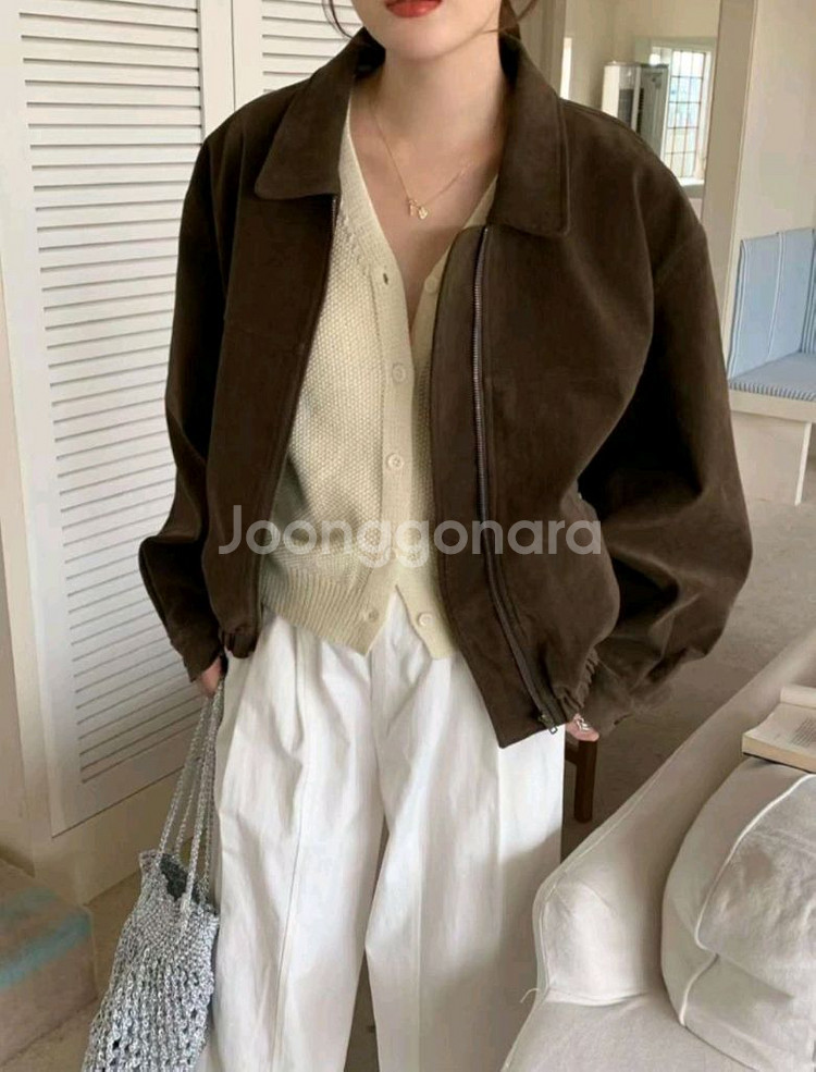 (새상품) 스웨이드 블루종 자켓, 블랙--0