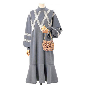 반목 레이스 기모안감 러플 긴팔 롱 원피스