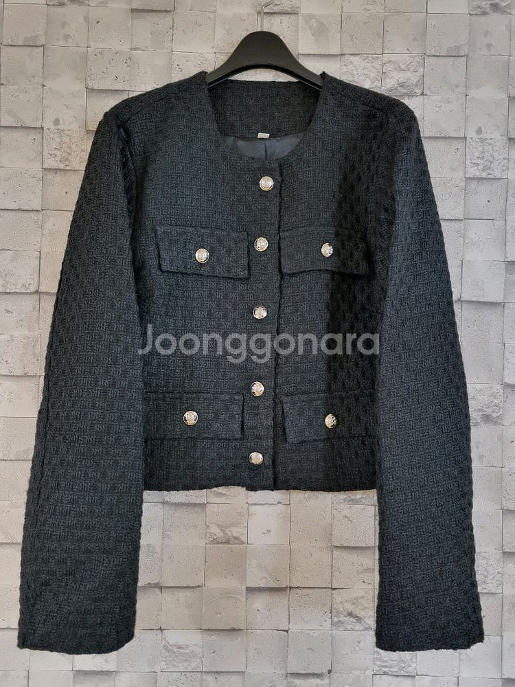 블랙 크롭 트위드자켓--0