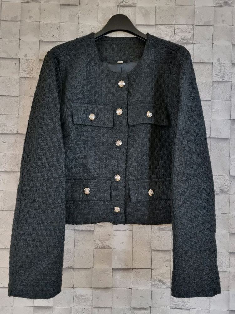 블랙 크롭 트위드자켓--0