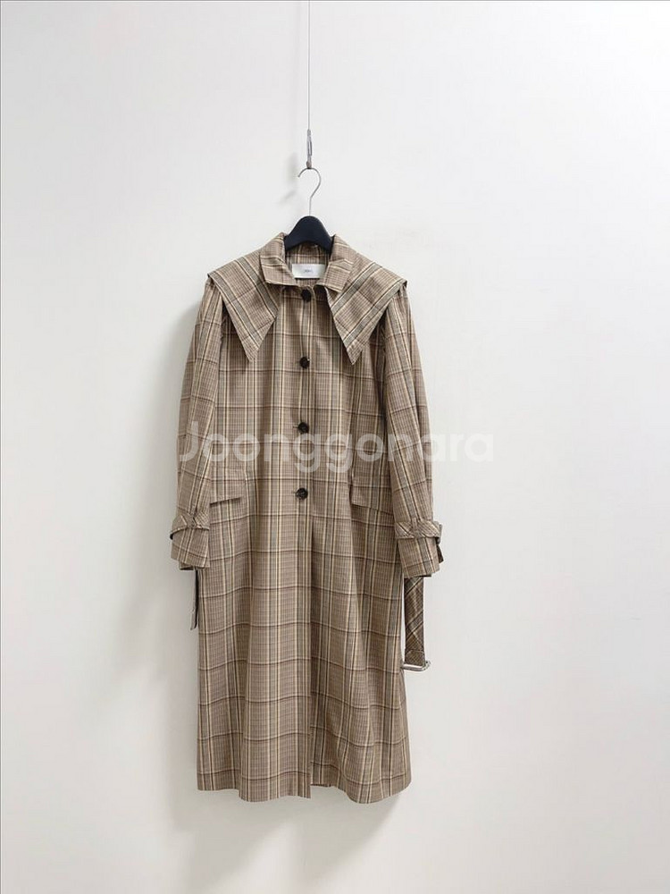 듀엘 체크 케이프 포인트 트렌치 코트--0