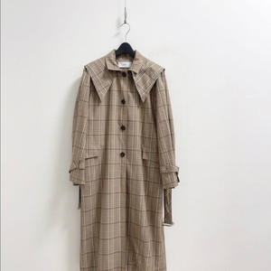 듀엘 체크 케이프 포인트 트렌치 코트