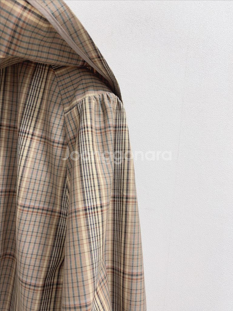 듀엘 체크 케이프 포인트 트렌치 코트--2