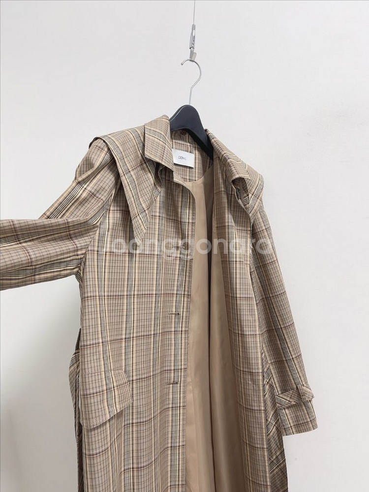 듀엘 체크 케이프 포인트 트렌치 코트--4