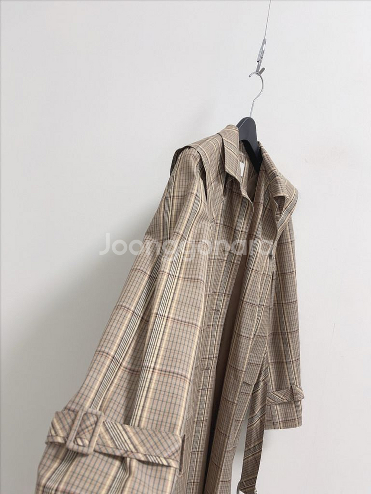 듀엘 체크 케이프 포인트 트렌치 코트--3