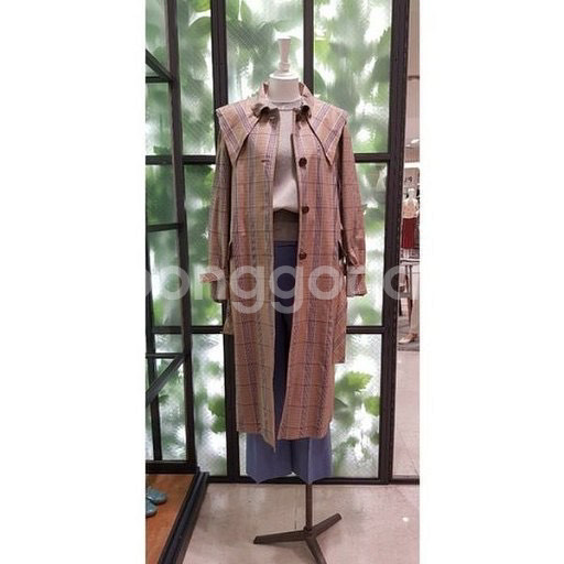 듀엘 체크 케이프 포인트 트렌치 코트--8