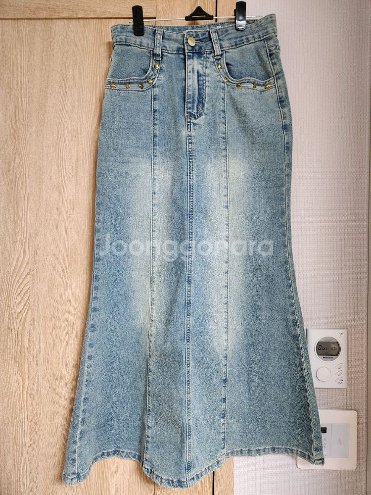 (S)뒷트임 데님 청 롱스커트 머메이드핏 청치마--1