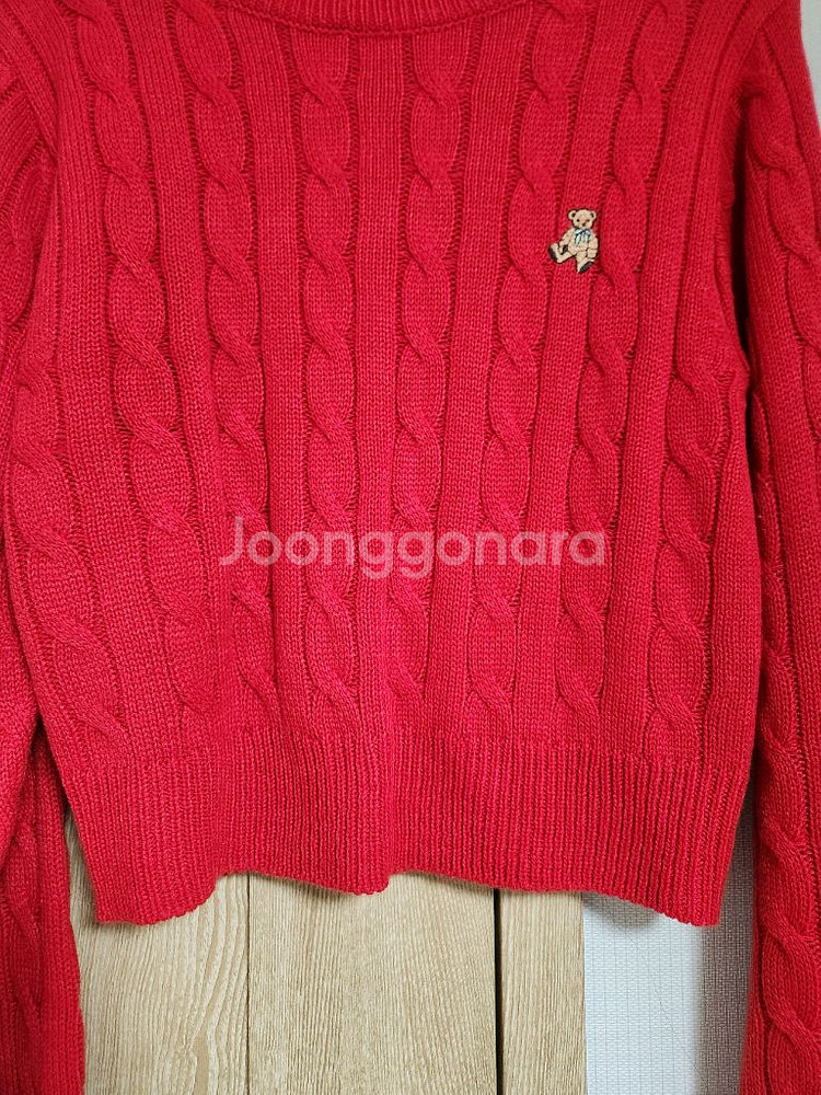 빨간색 레드 꽈배기 니트티--2