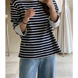 스트라이프 스퀘어넥 단가라 티