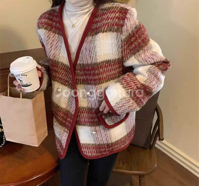 체크트위드가디건코트--0