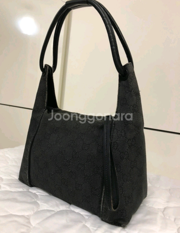 GUCCI 구찌 블랙 로고 빈티지 자가드 숄더백--1