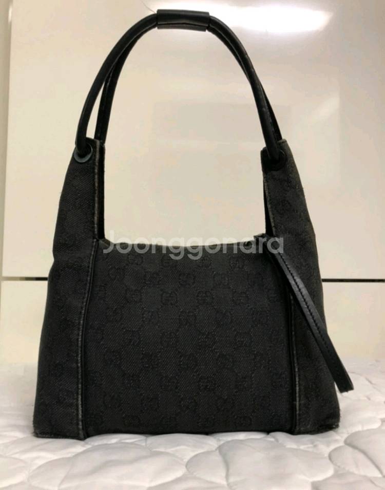 GUCCI 구찌 블랙 로고 빈티지 자가드 숄더백--8