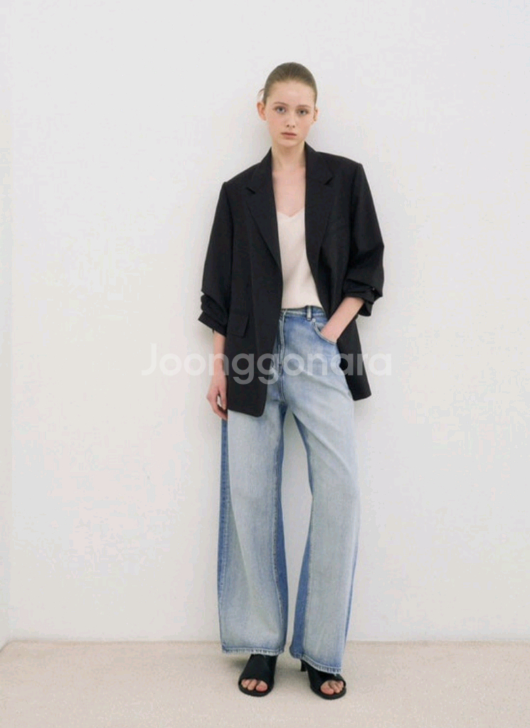 확내림>올해상품))타임 인서트 패널 워시드 와이드 데님--6