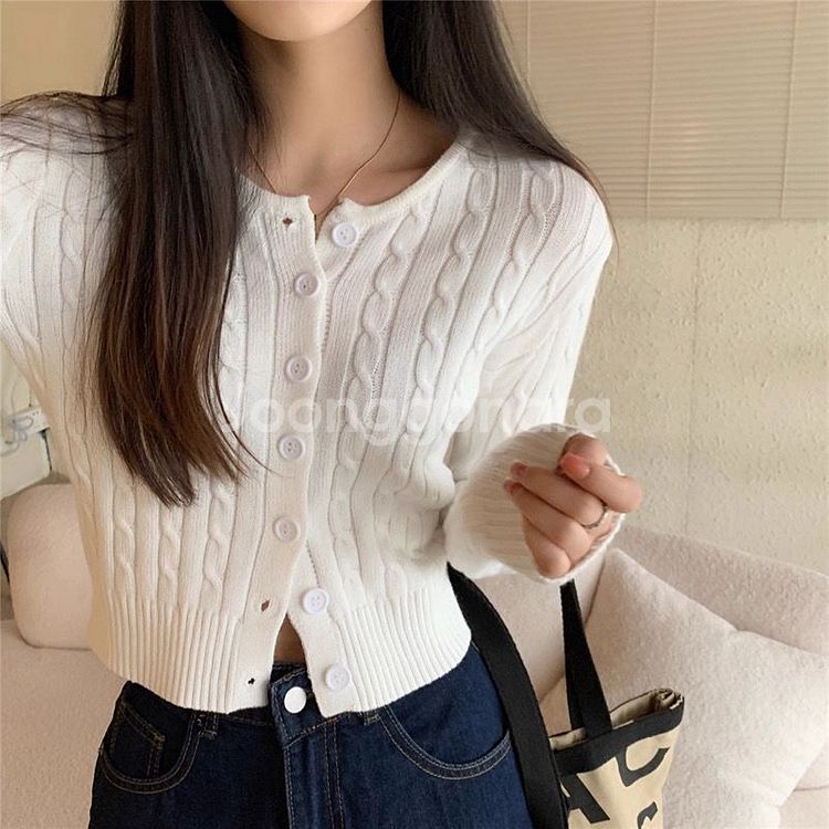 크롭 꽈배기 가디건--0