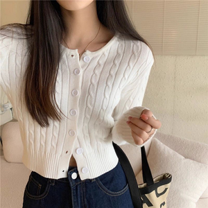 크롭 꽈배기 가디건