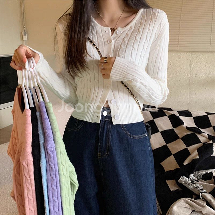 크롭 꽈배기 가디건--3