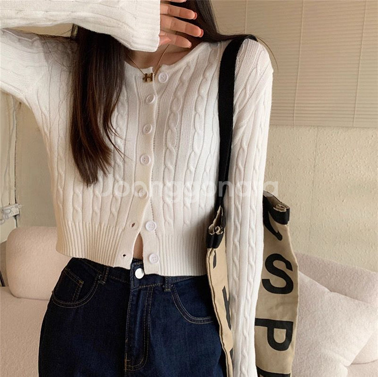 크롭 꽈배기 가디건--1