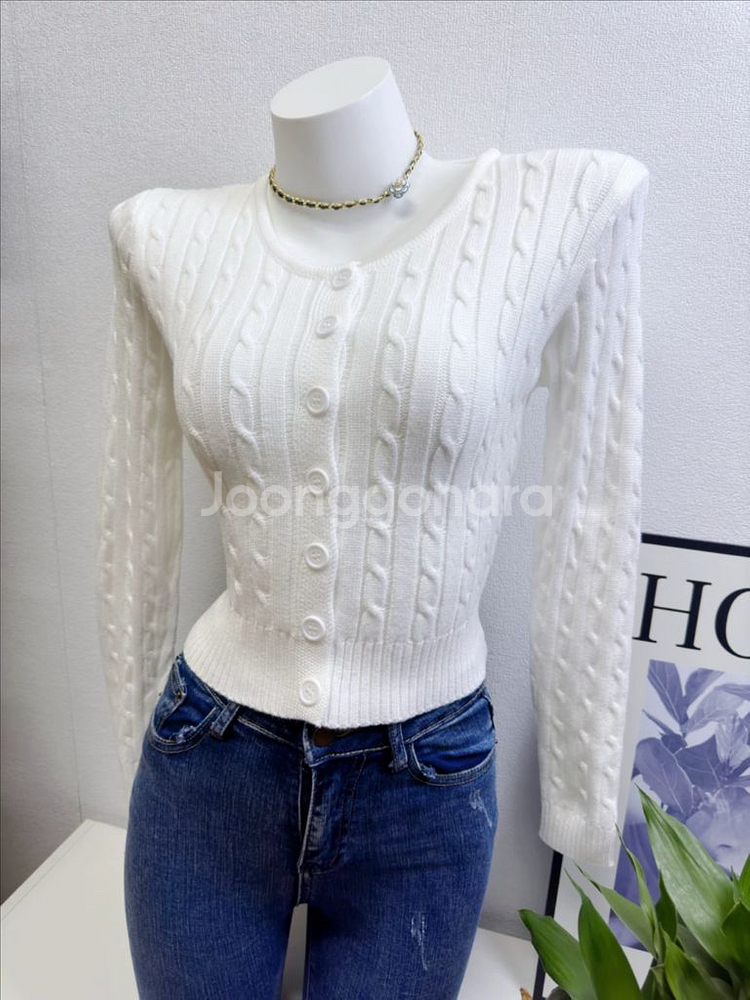 크롭 꽈배기 가디건--4