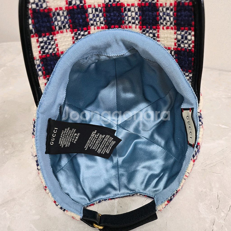 구찌 GG 로고 트위드 체크 볼캡 모자 m사이즈--5