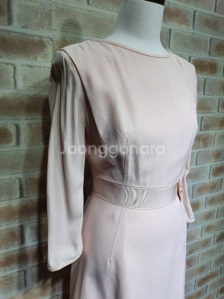 택부착 미샤 정품 실크배색 핀턱 플리츠 정장 원피스55--5