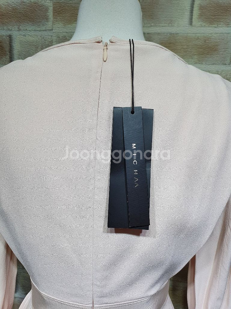 택부착 미샤 정품 실크배색 핀턱 플리츠 정장 원피스55--9