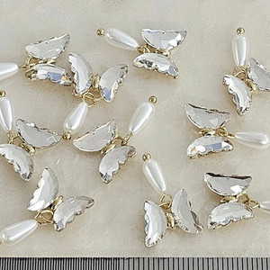 금속 미니나비 진주달랑이 투명 10개 일괄