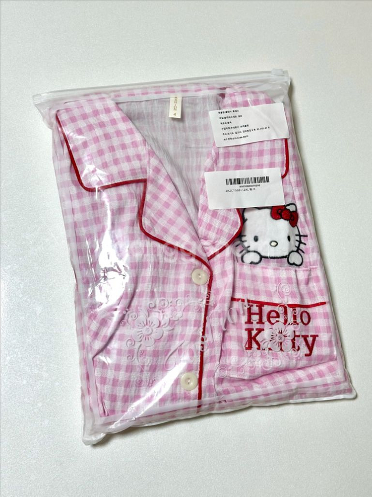 헬로 키티 체크 긴팔 잠옷 파자마 세트--4