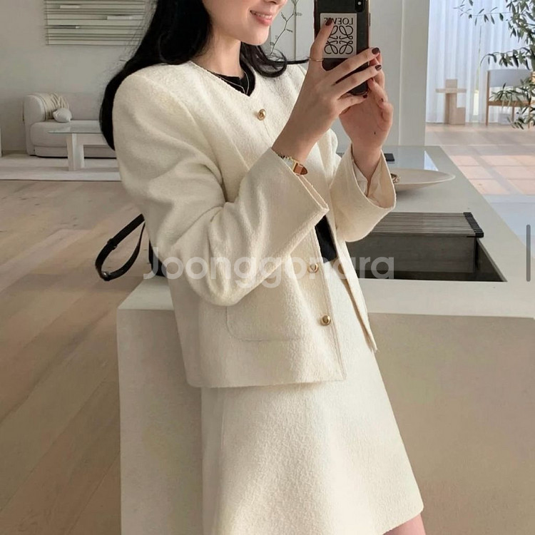 모아빈 아이보리 트위드자켓--2