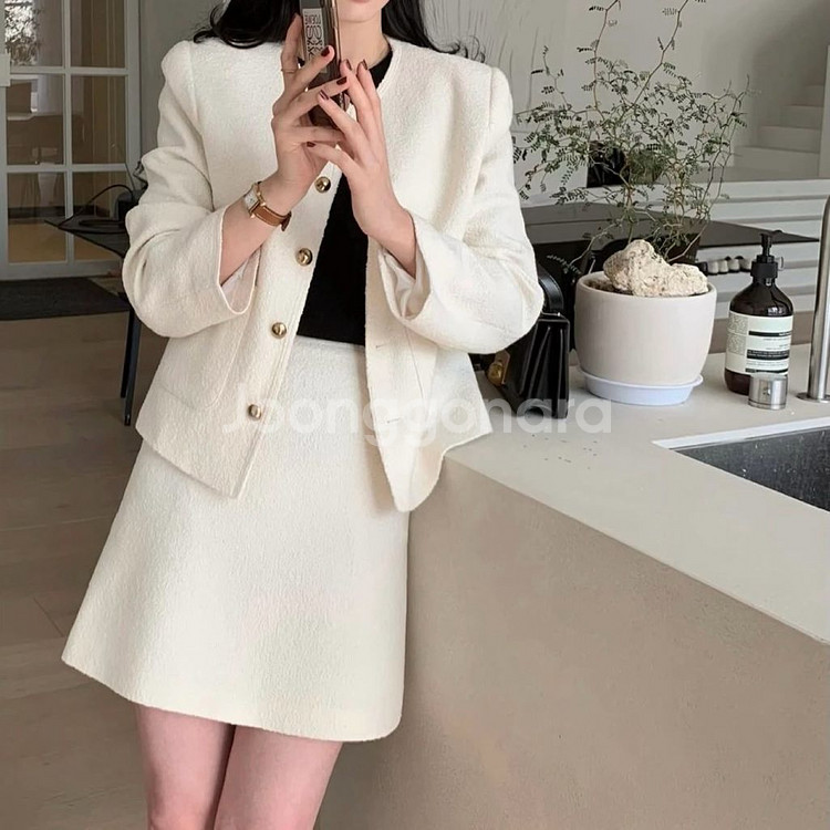 모아빈 아이보리 트위드자켓--1