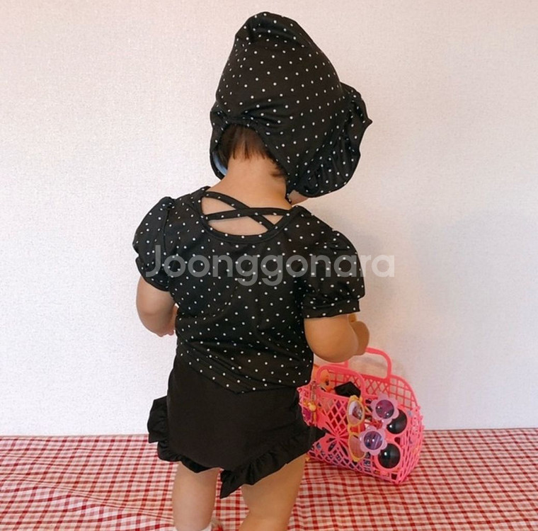 꽁떼레베 수영복 투피스 + 모자 (1회 착용)--1