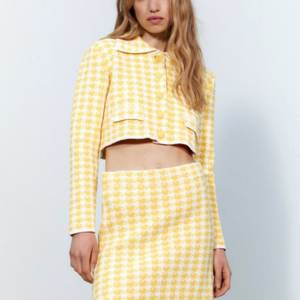 자라 하운드투스 체크 니트 크롭 자켓