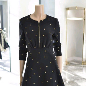 시슬리 앞지퍼 금사 자수 네이비 미디원피스 55