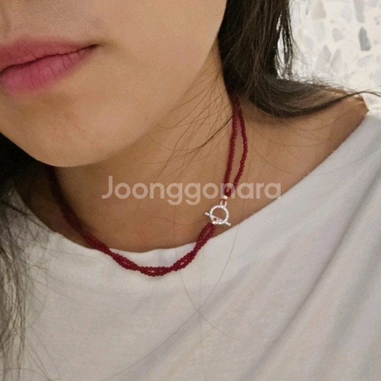 레드 원석 실버 925 목걸이--1
