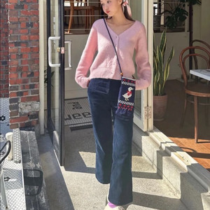 곤니치와봉쥬르 코듀로이팬츠 네이비