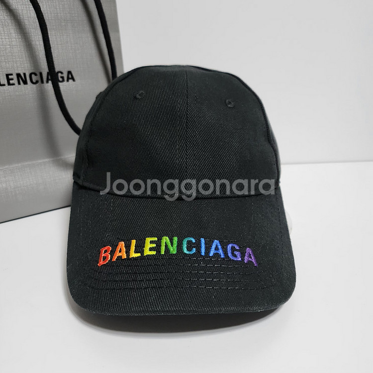 L 발렌시아가 블랙 레인보우 자수 볼캡 모자--0