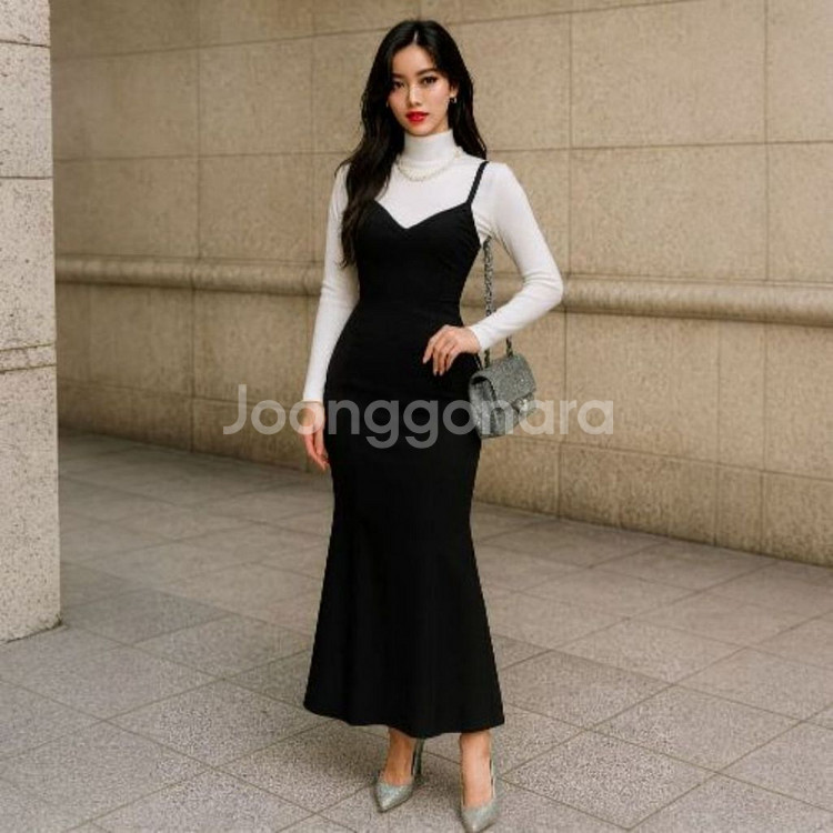 머메이드 라인 뷔스티에 볼륨 롱원피스ㅡ무배--0