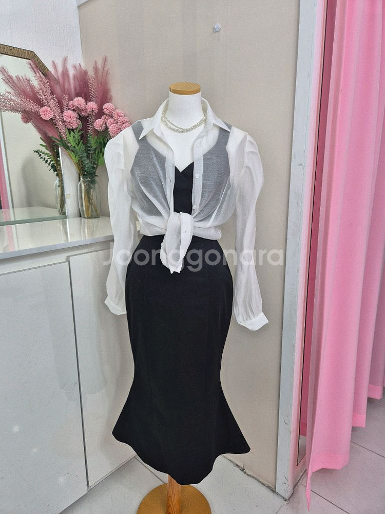 머메이드 라인 뷔스티에 볼륨 롱원피스ㅡ무배--6