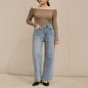 세미 와이드 일자핏 연청 데님 팬츠(L)