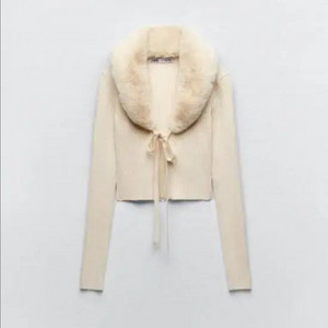 자라 zara 퍼 가디건 m