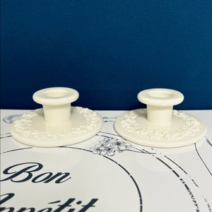 빈티지 웨지우드 퀸즈웨어 크림색 캔들홀더 2개 세트