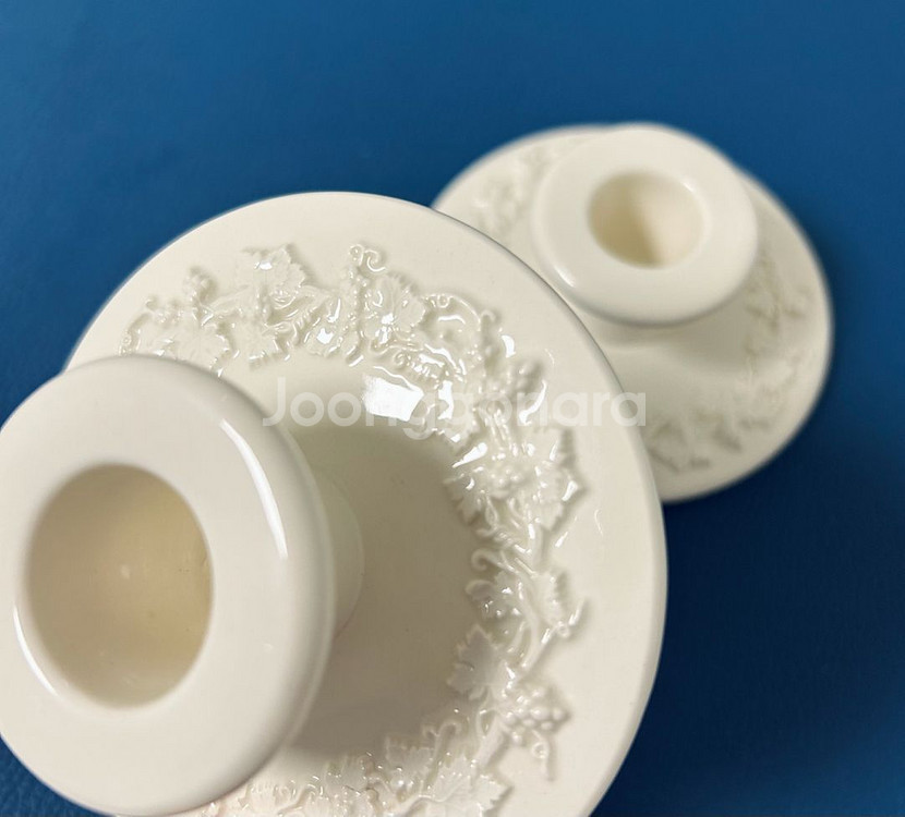 빈티지 웨지우드 퀸즈웨어 크림색 캔들홀더 2개 세트--6