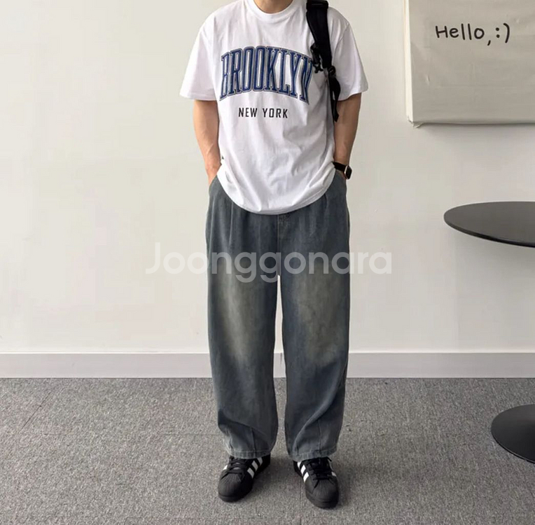 빅레그 연청 청바지 밴딩바지 2XL--0