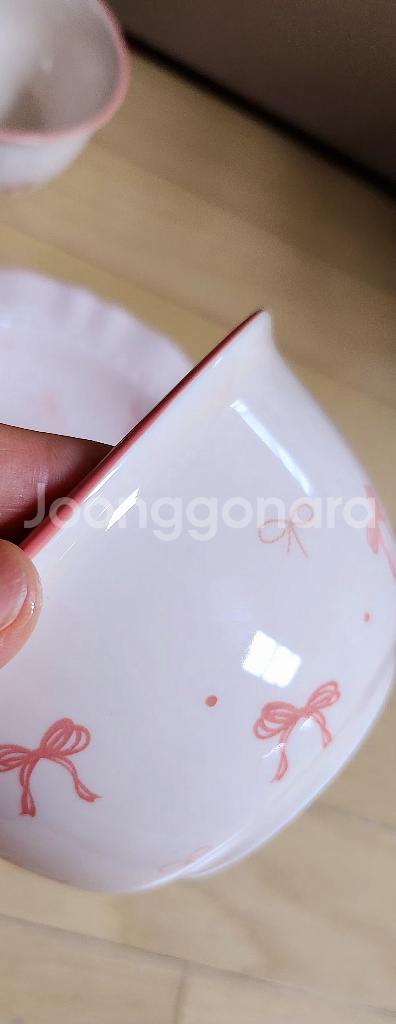 딸기우유빛 리본그림 도자기 그릇세트 11p~ 새제품--2