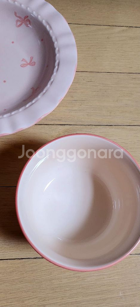 딸기우유빛 리본그림 도자기 그릇세트 11p~ 새제품--3