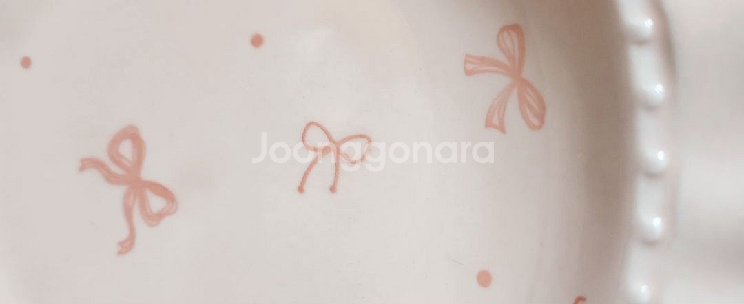 딸기우유빛 리본그림 도자기 그릇세트 11p~ 새제품--5