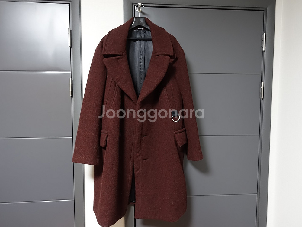 랑방 런웨이 버건디 울 알파카 오버핏 코트--2