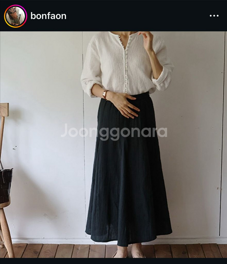 본빠옹 거즈체크플레어스커트--6