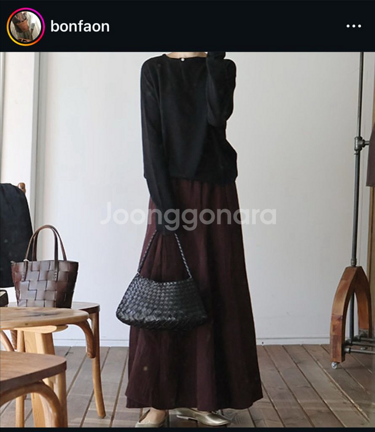 본빠옹 거즈체크플레어스커트--7