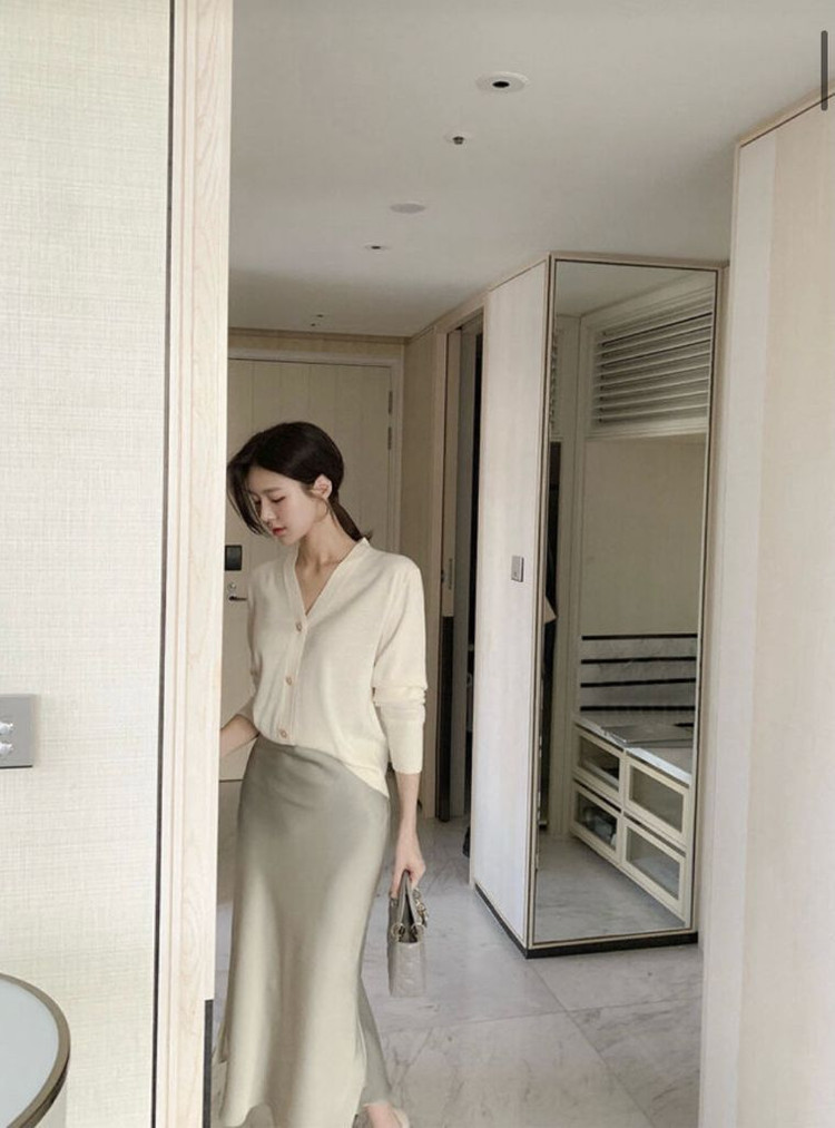 실크 새틴 샤틴 훌 스커트 롱스커트--1