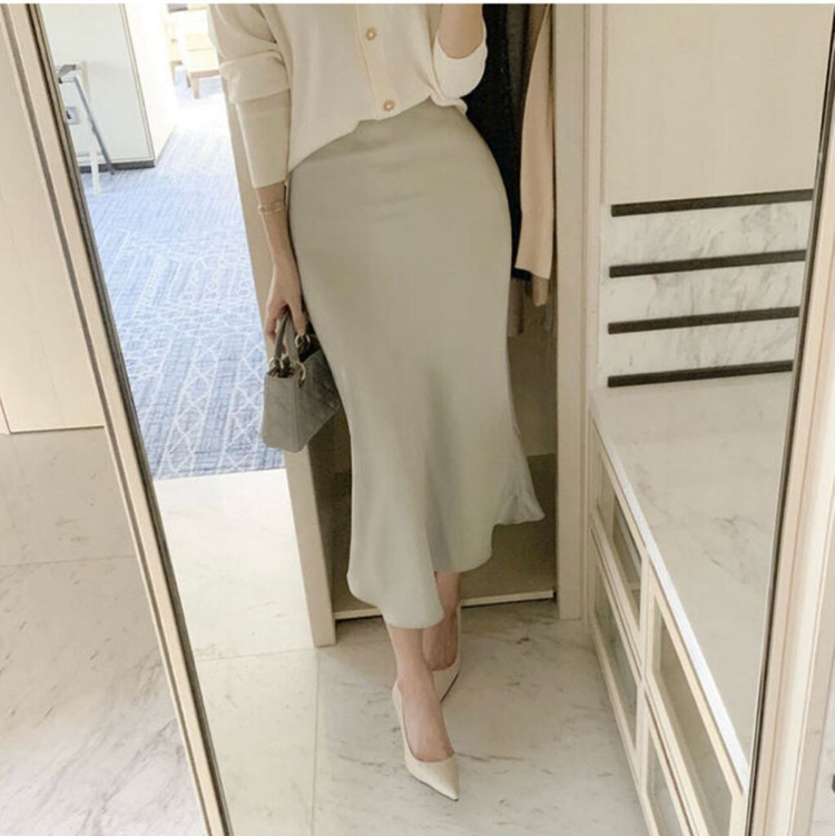 실크 새틴 샤틴 훌 스커트 롱스커트--3